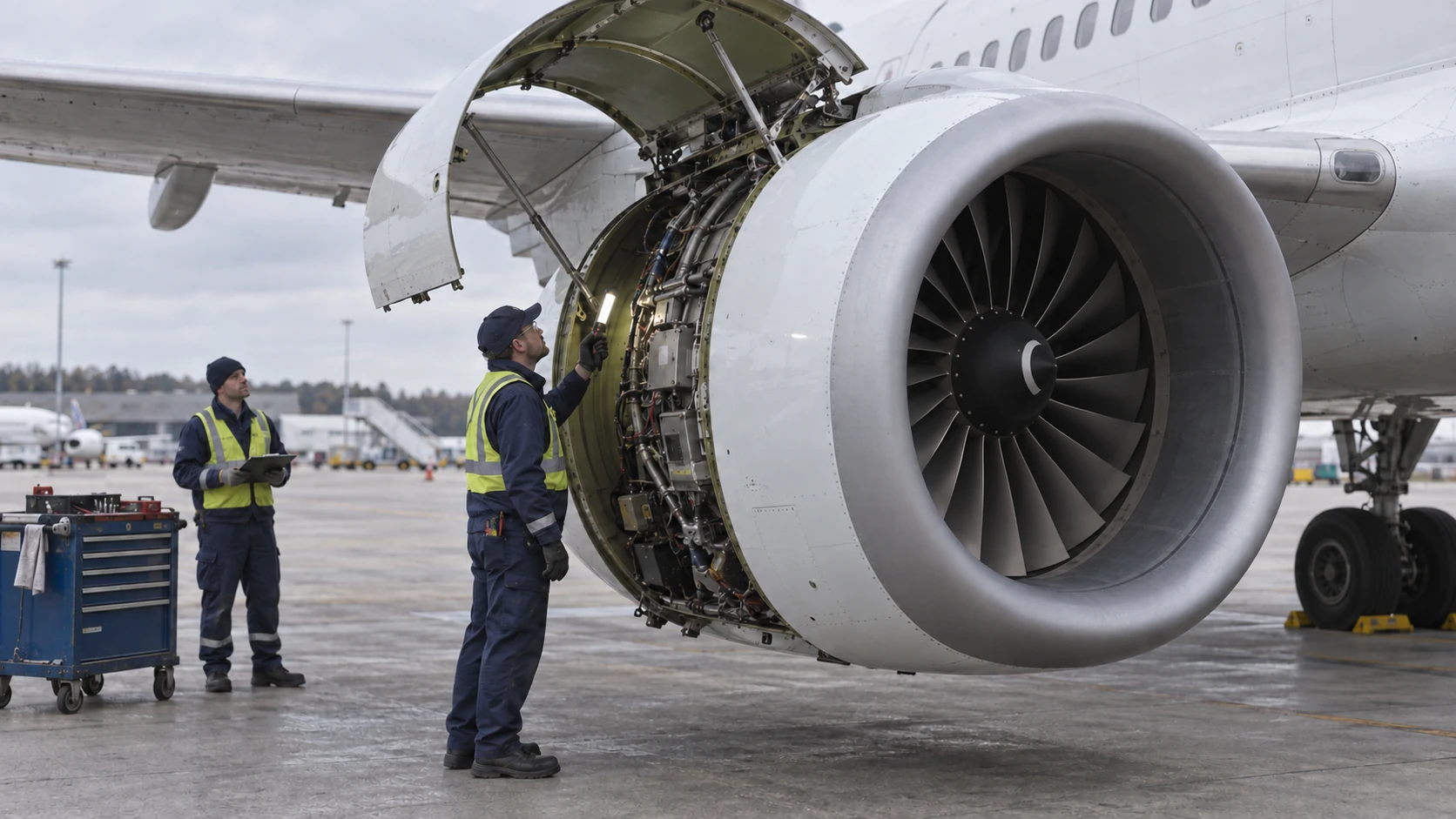 Generated maintenance scene: Airliner engine inspection