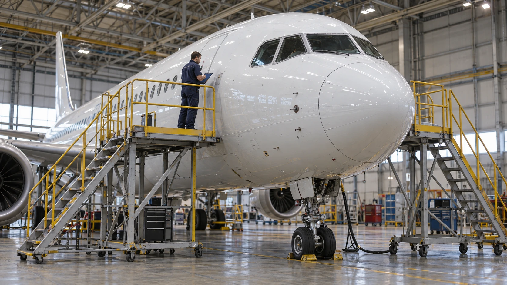 Generated maintenance scene: Aircraft nose maintenance